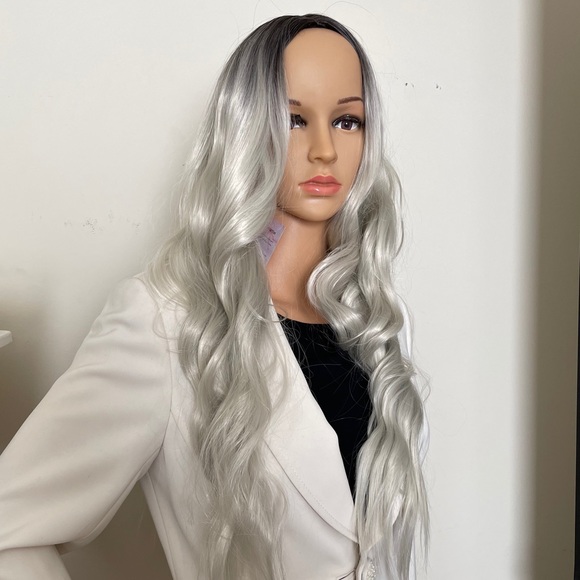 shadow root platinum wig icy white silver 30 inch middle parting grey wig NWT - Picture 5 of 16